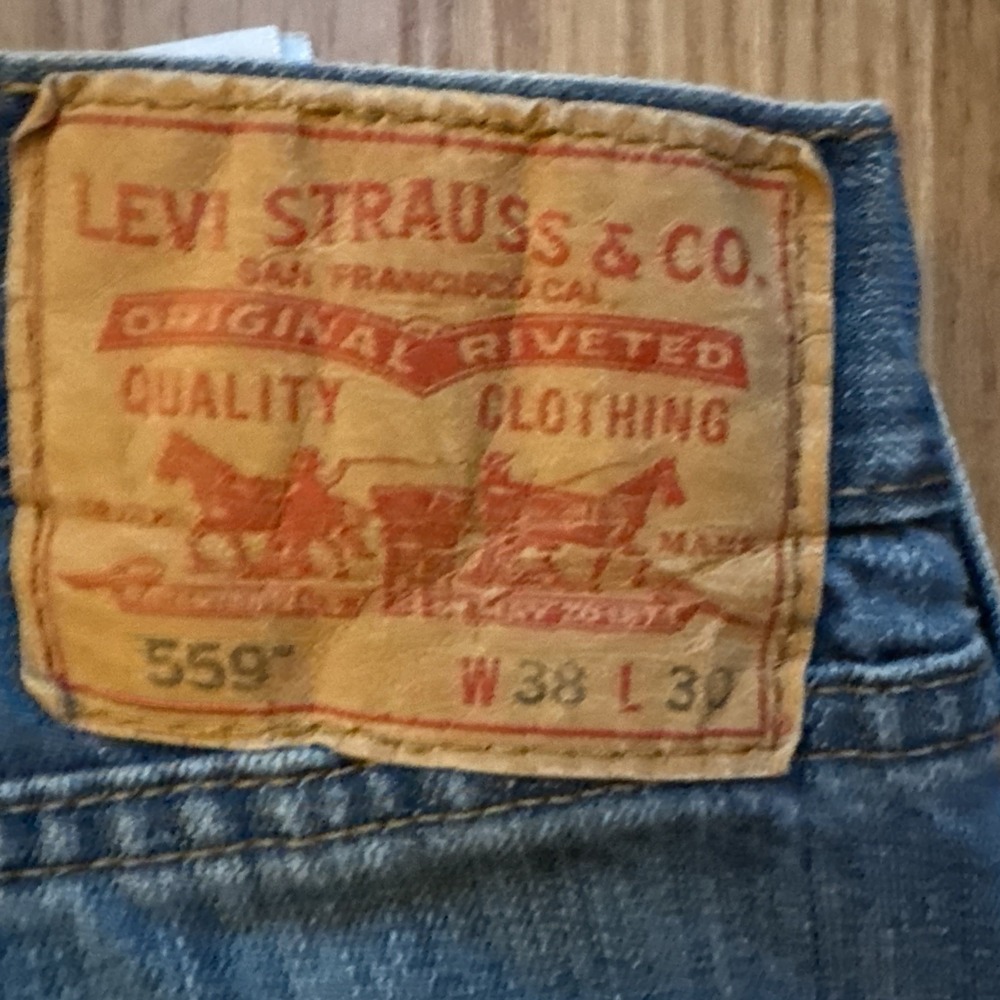 Levis 559 Mens 38x30 Relaxed Fit Straight Distressed Jeans Light Blue Wash VTG - Picture 8 of 14